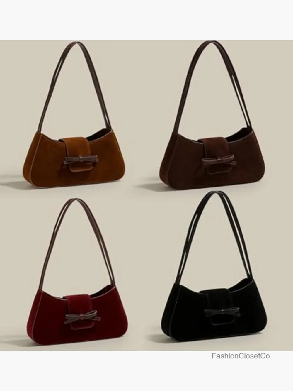 Suede Shoulder Bag Cute Bow Purse Hobo Handbag Clutch Underarm Purse - Picture 6 of 7